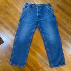 Carhartt Flannel-Lined Carpenter Jeans B236-DST 38x32 Blue Dungaree Fit Denim